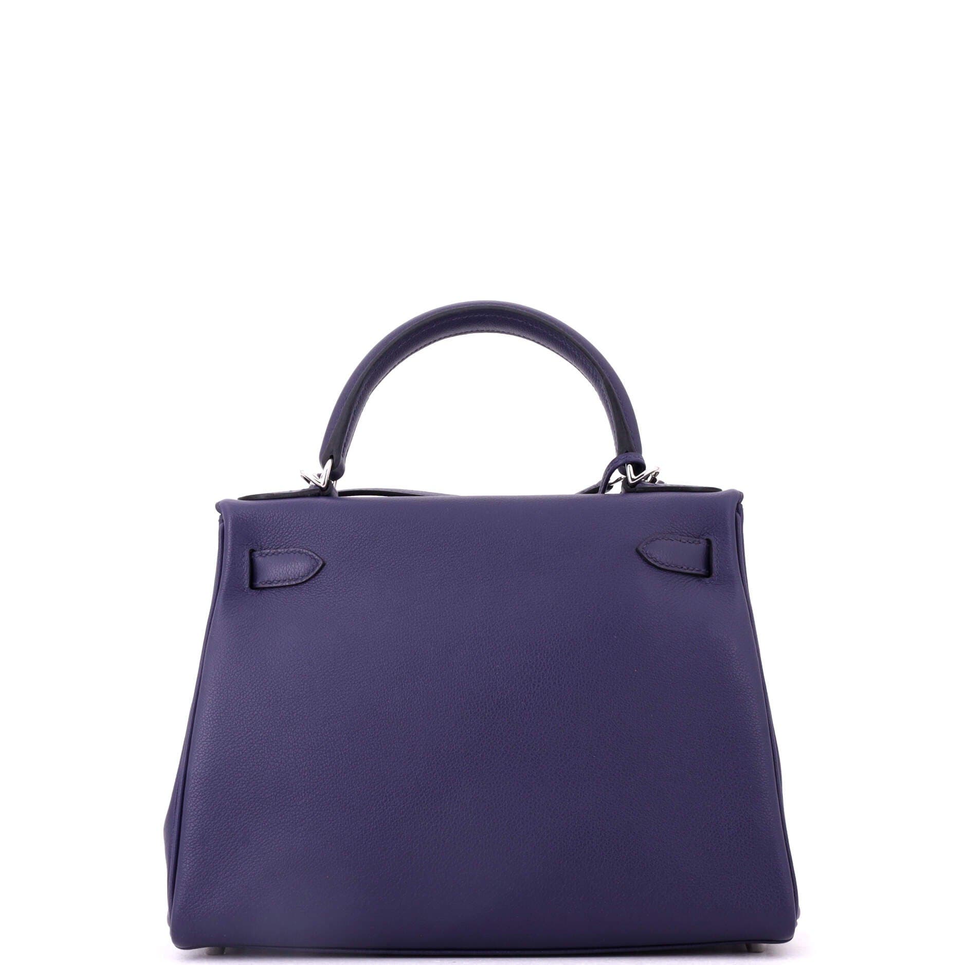 Pre-Owned Hermes Kelly Handbag Verso Evercolor with Palladium Hardware 28, Alternate, color, Verso-Bleu Encre/Bleu Zellige