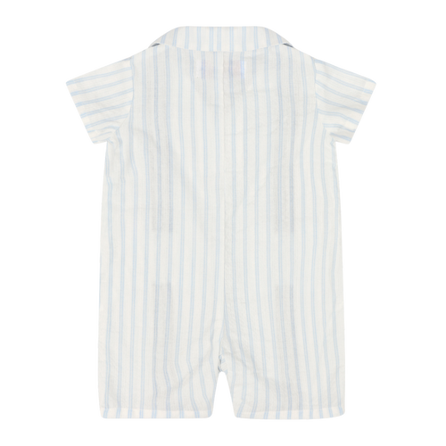 Mixed Up Clothing Bordado Baby Romper In Blue/white Stripes