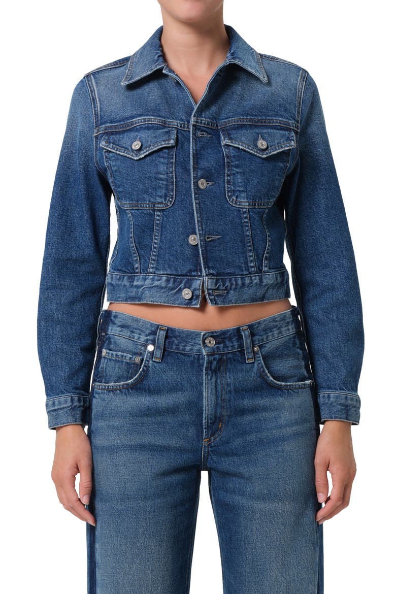 Charisse Shrunken Denim Jacket, Main, color, BRIAR DARK INDIGO