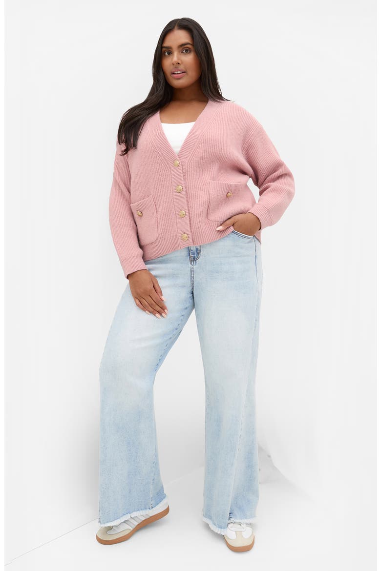 Chloe Plush V-Neck Cardigan, Alternate, color, BABY PINK