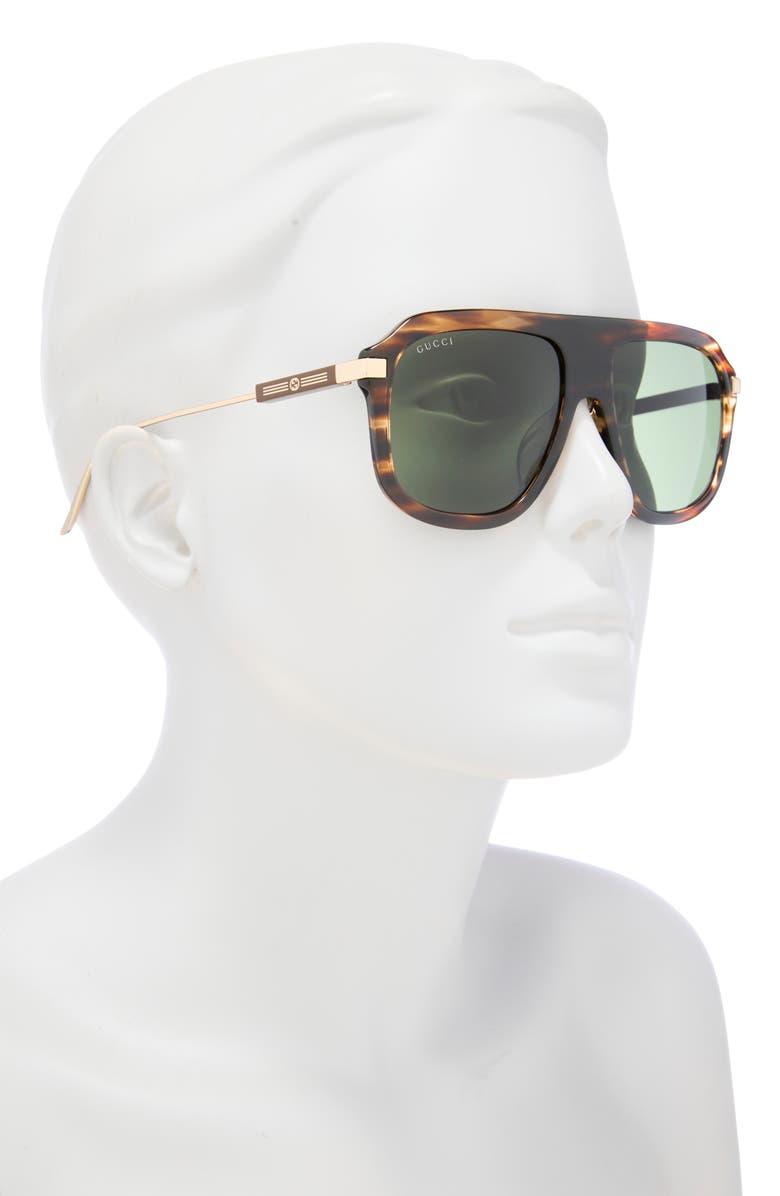 Gucci 57mm Aviator Sunglasses, Alternate, color, Havana Gold Green