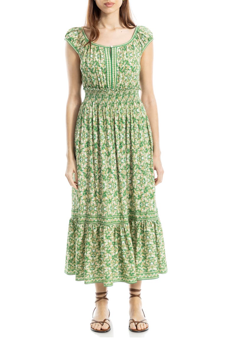 Floral Smocked Maxi Dress, Main, color, GREEN/ PINK PAISLEY HARMONY