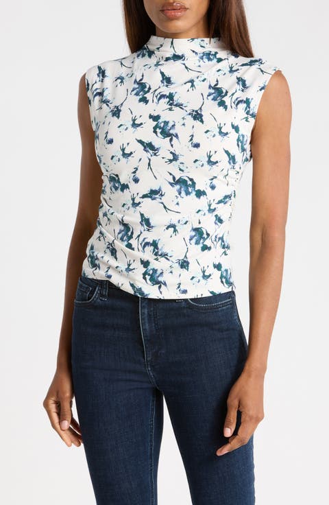 Sleeveless Ruched Mock Neck Top