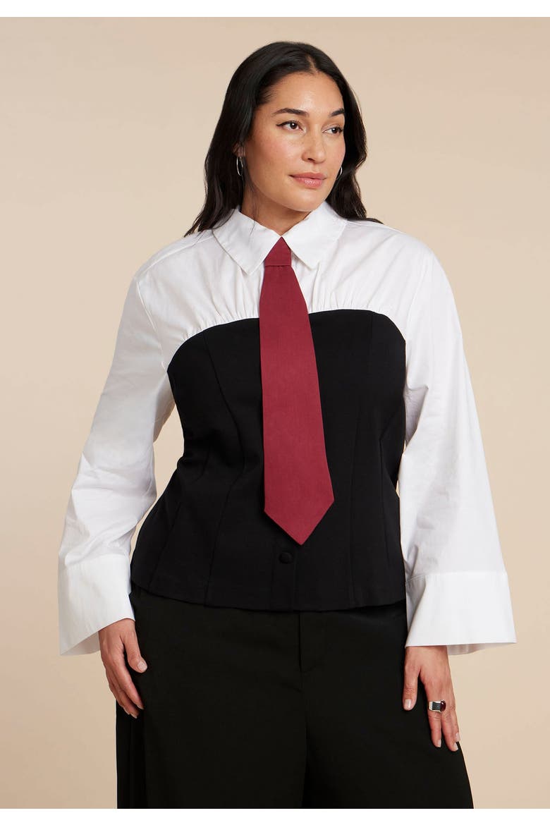 Bustier Button Up Twofer, Alternate, color, BLACK WHITE
