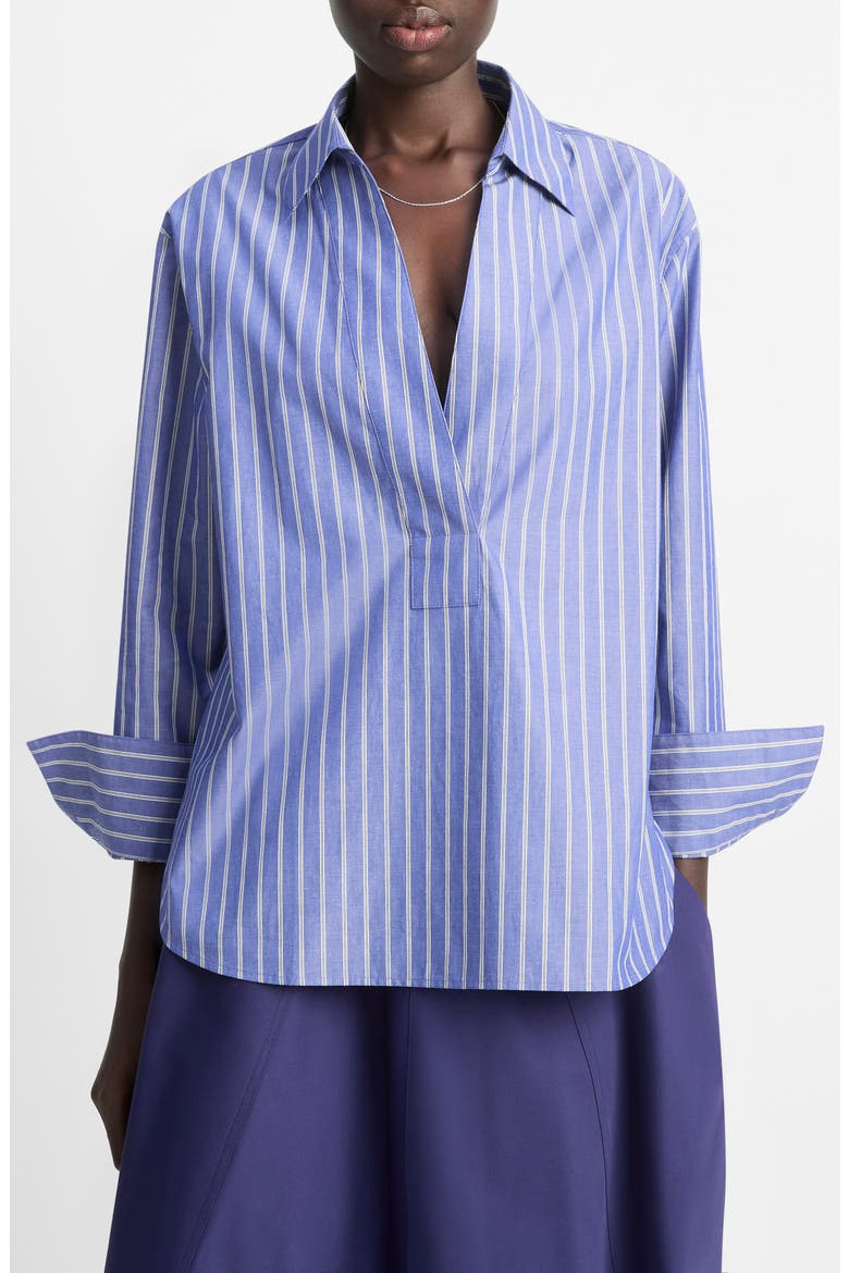 Stripe Relaxed Cotton Popover Shirt, Main, color, PALE TWILIGHT