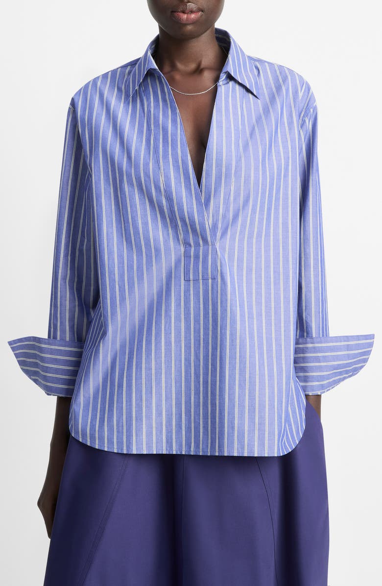 Vince Stripe Relaxed Cotton Popover Shirt, Main, color, Pale Twilight
