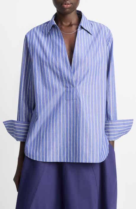 Vince Stripe Relaxed Cotton Popover Shirt