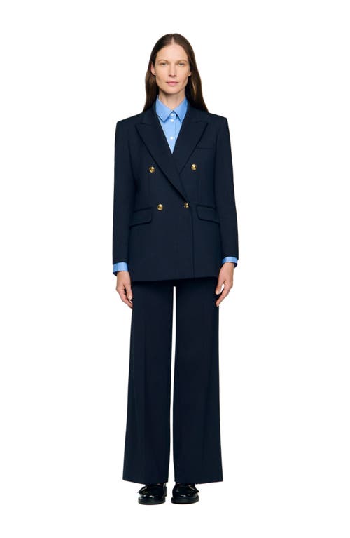 Sandro Womens Navy Blue Pinstripe Long-sleeve Wool-blend Blazer In Blue
