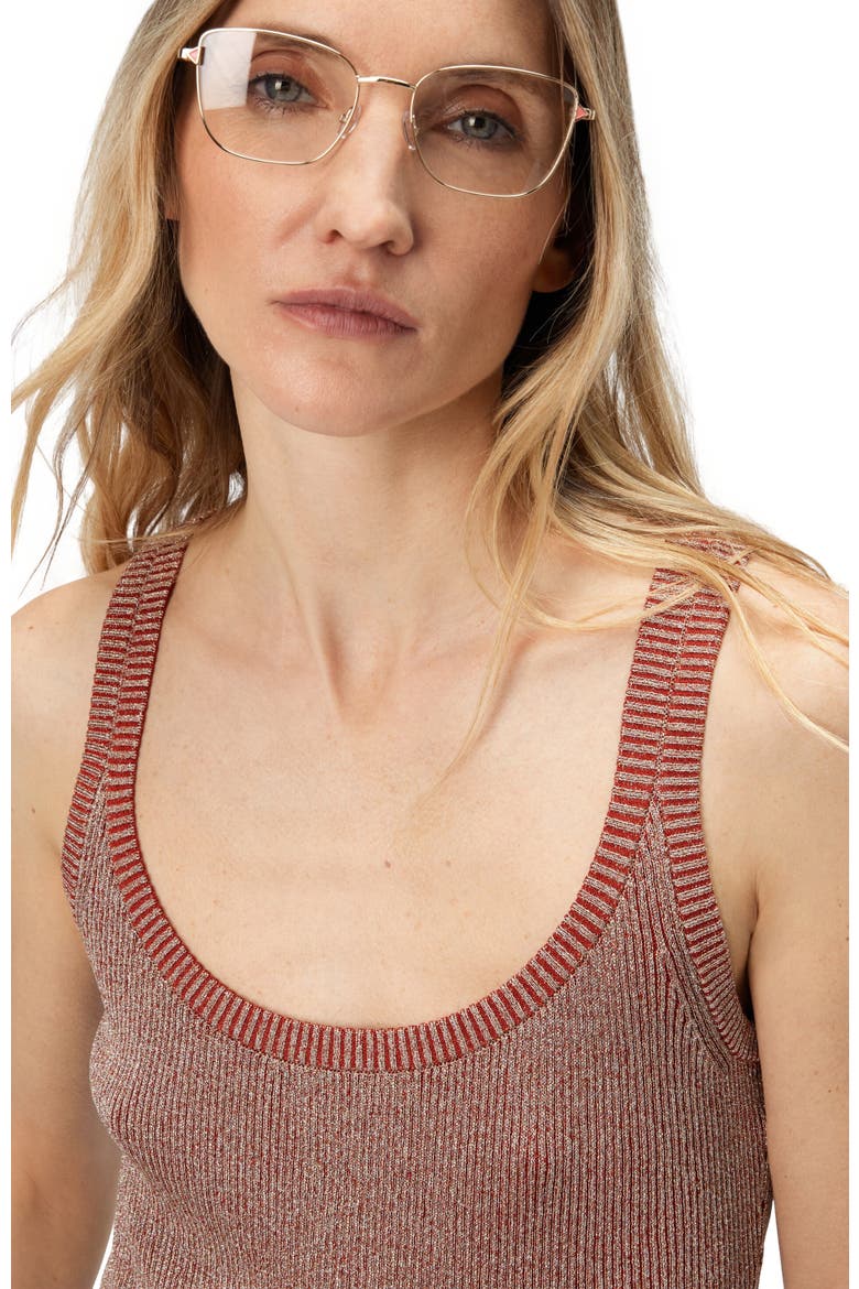 Tank Top In Viscose And Lamé Blend, Alternate, color, Pink Lamé