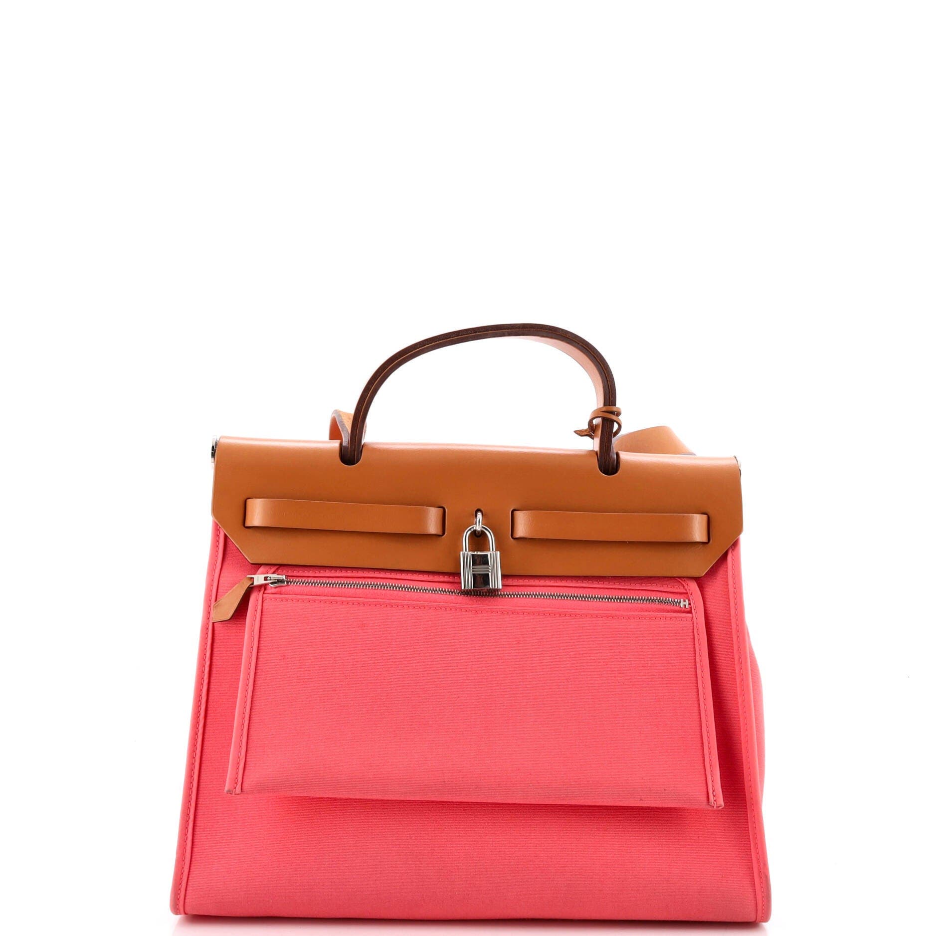 Pre-Owned Hermes Herbag Zip Leather and Toile 31, Alternate, color, Rose Azalee