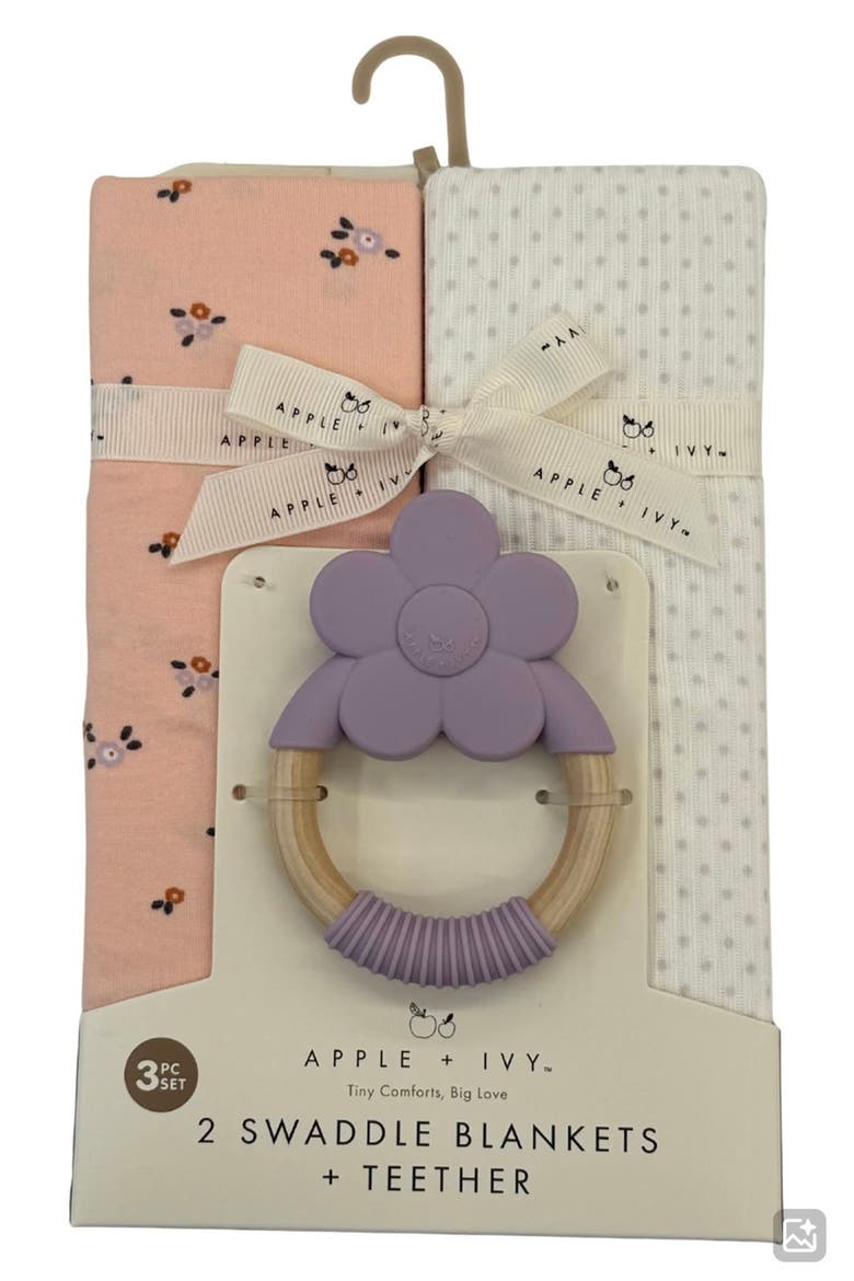 2-Pack Swaddle Blankets & Teether Set, Main, color, PINK