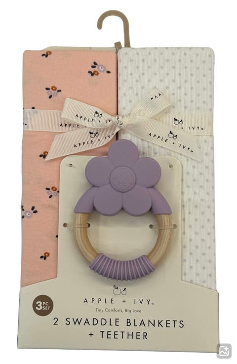 2-Pack Swaddle Blankets & Teether Set