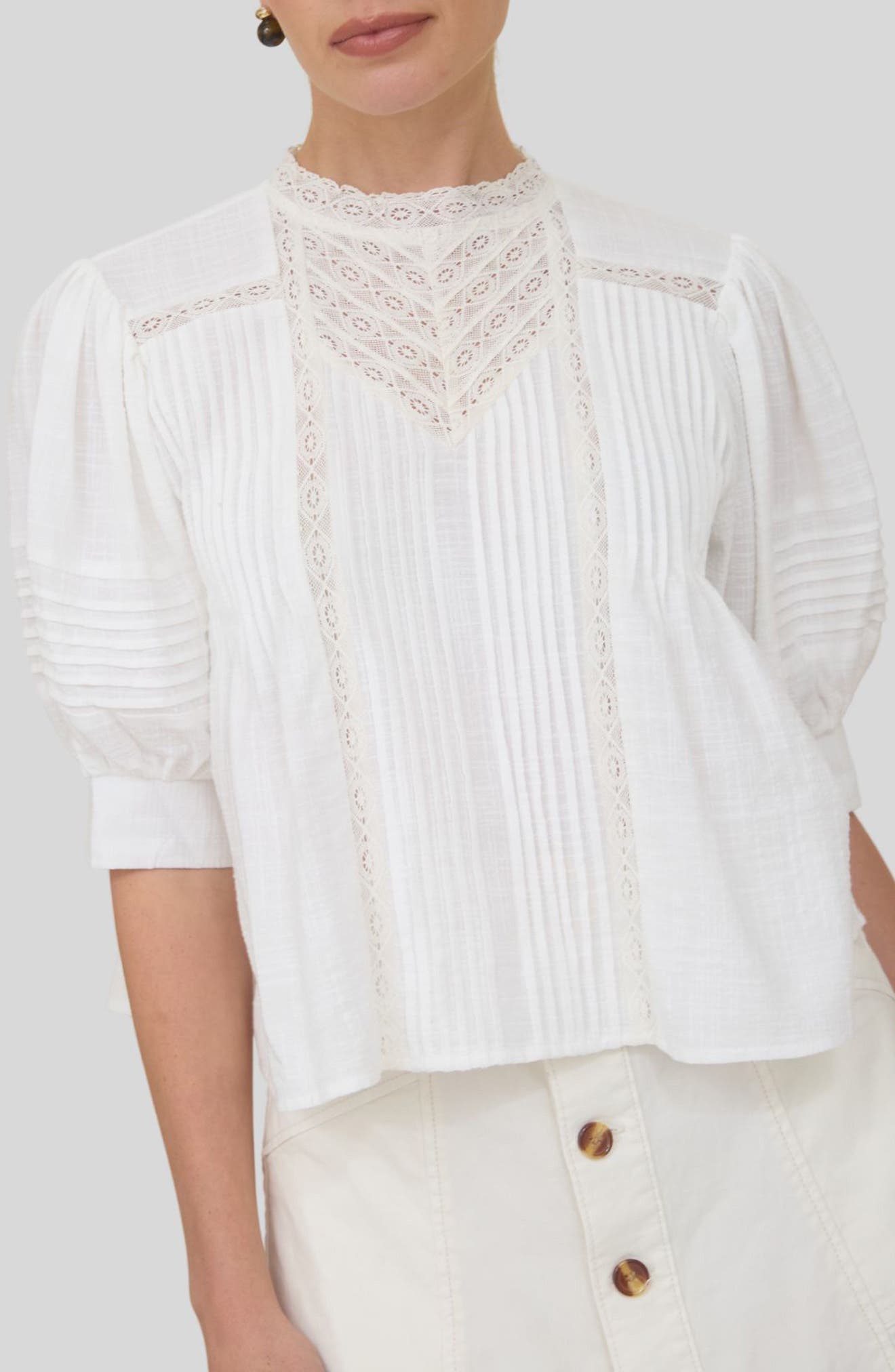 Lace Trim Puff Sleeve Top (Women) | Nordstrom