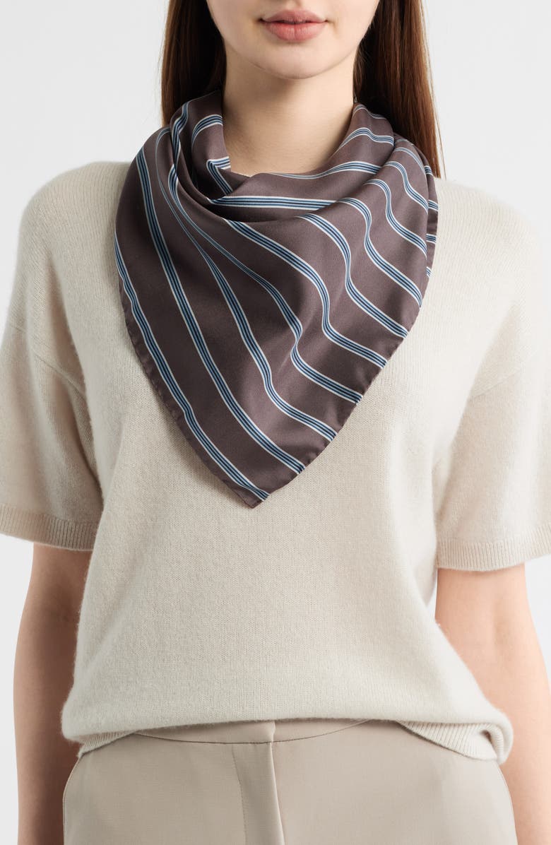 Vince Stripe Silk Twill Scarf, Main, color, Brown