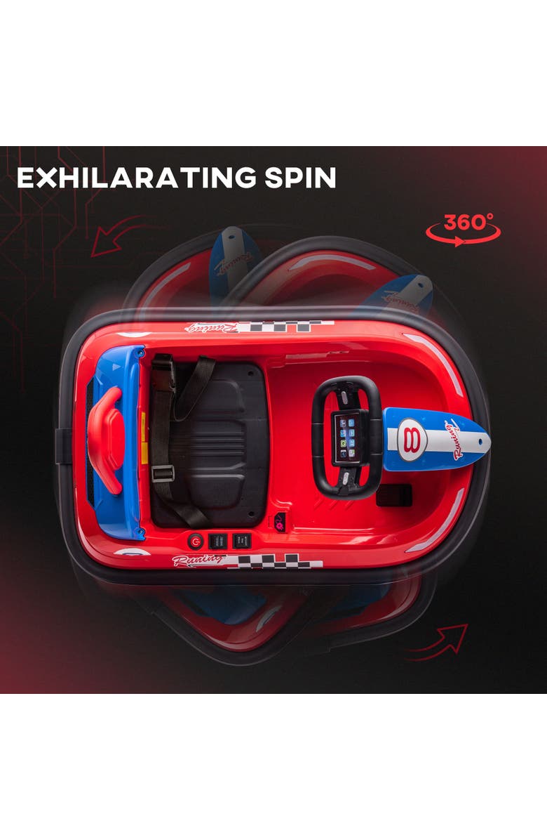 Aosom 6V Kids Bumper Car with 360° Rotation, Twin Motors, Music, Horn, LED, Safety Belt, Alternate, color, Red