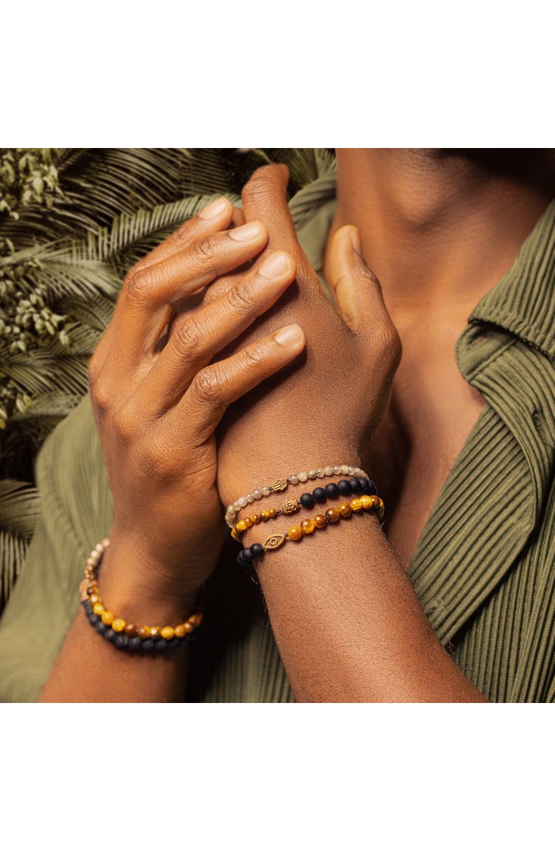 Karma and Luck Men's Onyx Tiger’s Eye Labradorite Wrap Beaded Bracelet Ultimate Prosperity, Alternate, color, Black/Brown/Light Grey