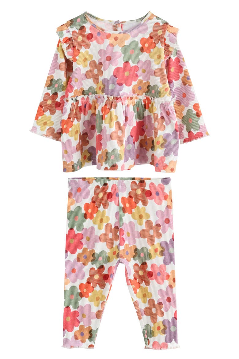 Kids' Peplum Rib Top & Leggings Set, Main, color, WHITE MULTI