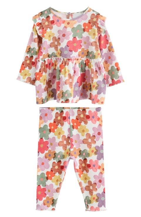 Kids' Peplum Rib Top & Leggings Set