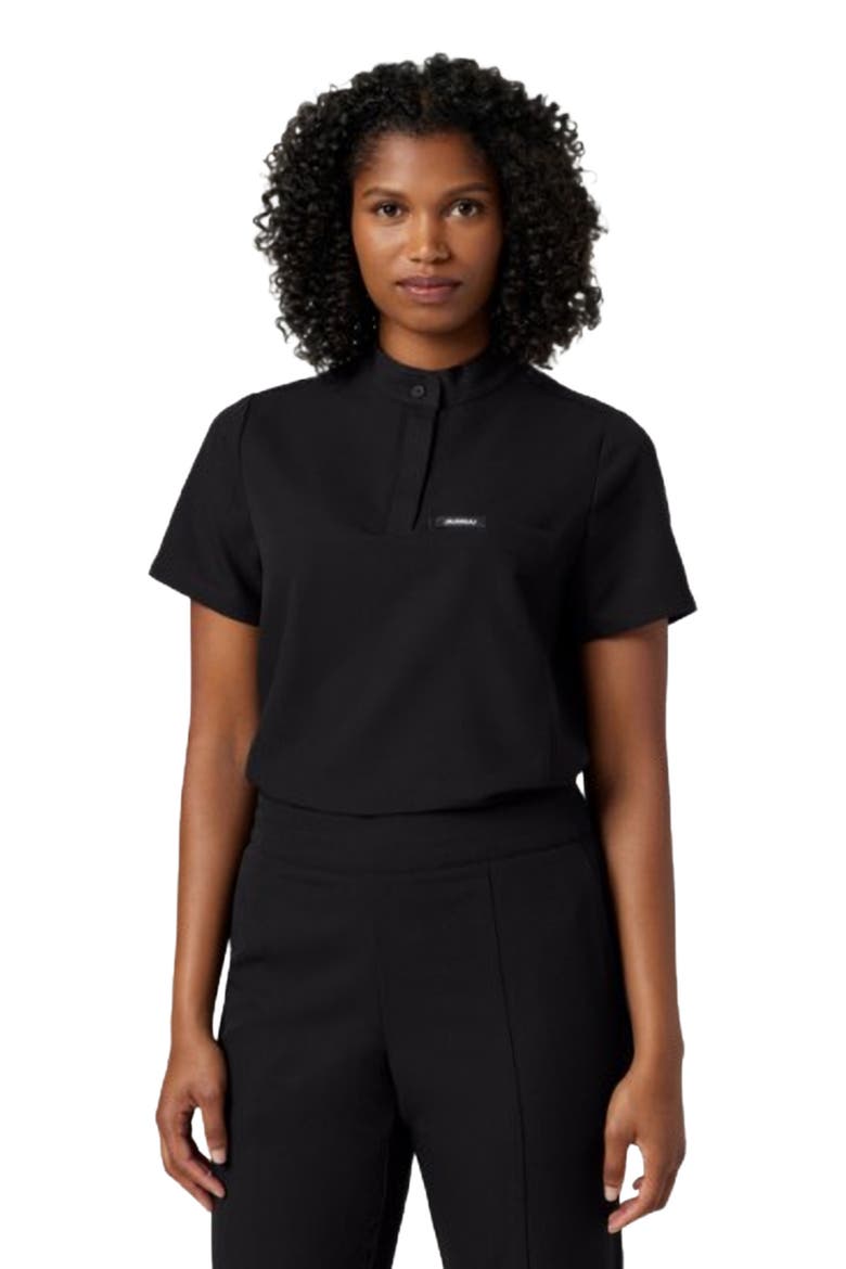 Savi Women's 1-Pocket Classic Banded Collar Scrub Top, Main, color, Black