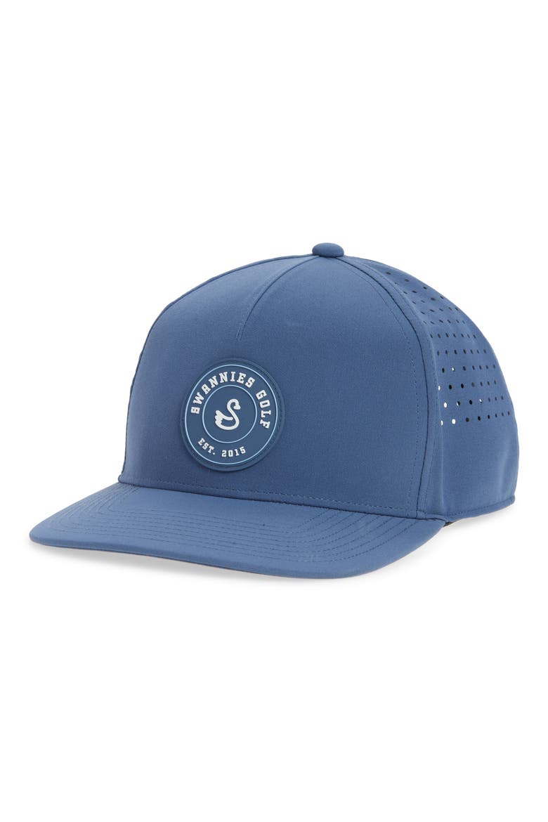 Wade Perforated Snapback Baseball Cap, Main, color, VINTAGE INDIGO