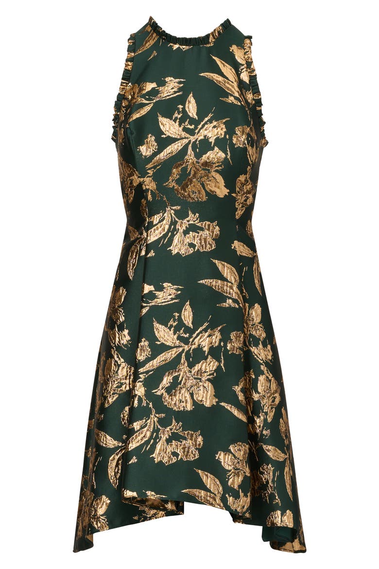 Ruffle Sleeveless Jacquard Cocktail Dress, Alternate, color, HUNTER