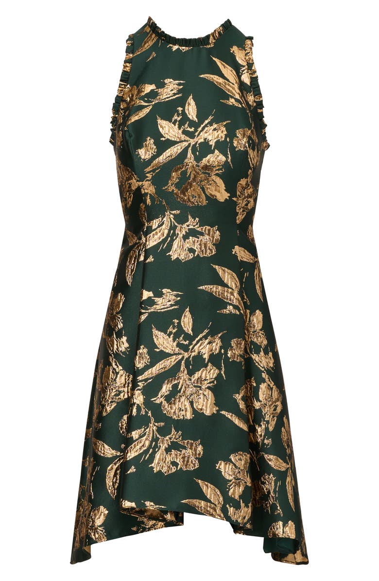 Adrianna Papell Ruffle Sleeveless Jacquard Cocktail Dress, Alternate, color, Hunter