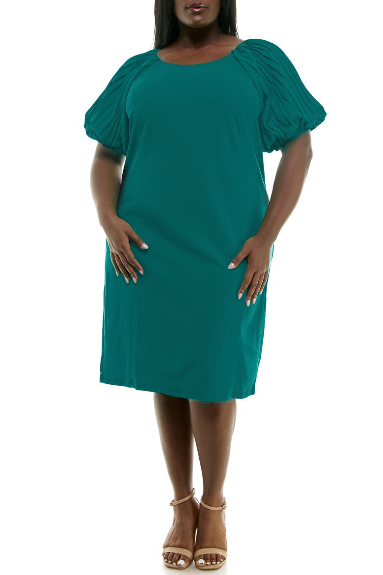 Pleat Puff Sleeve Midi Dress, Main, color, CRYSTAL TEAL