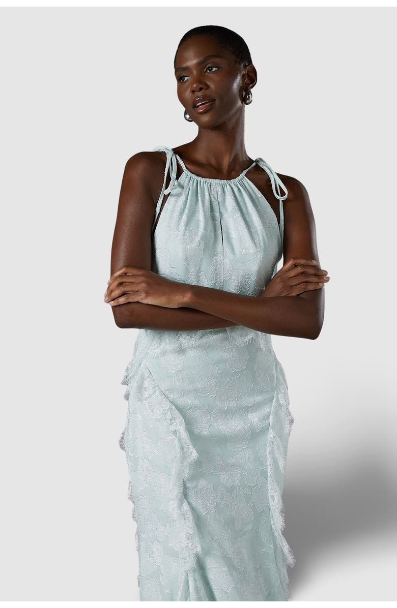 Coast Jacquard Halter Neck Frill Maxi Dress, Alternate, color, Mint