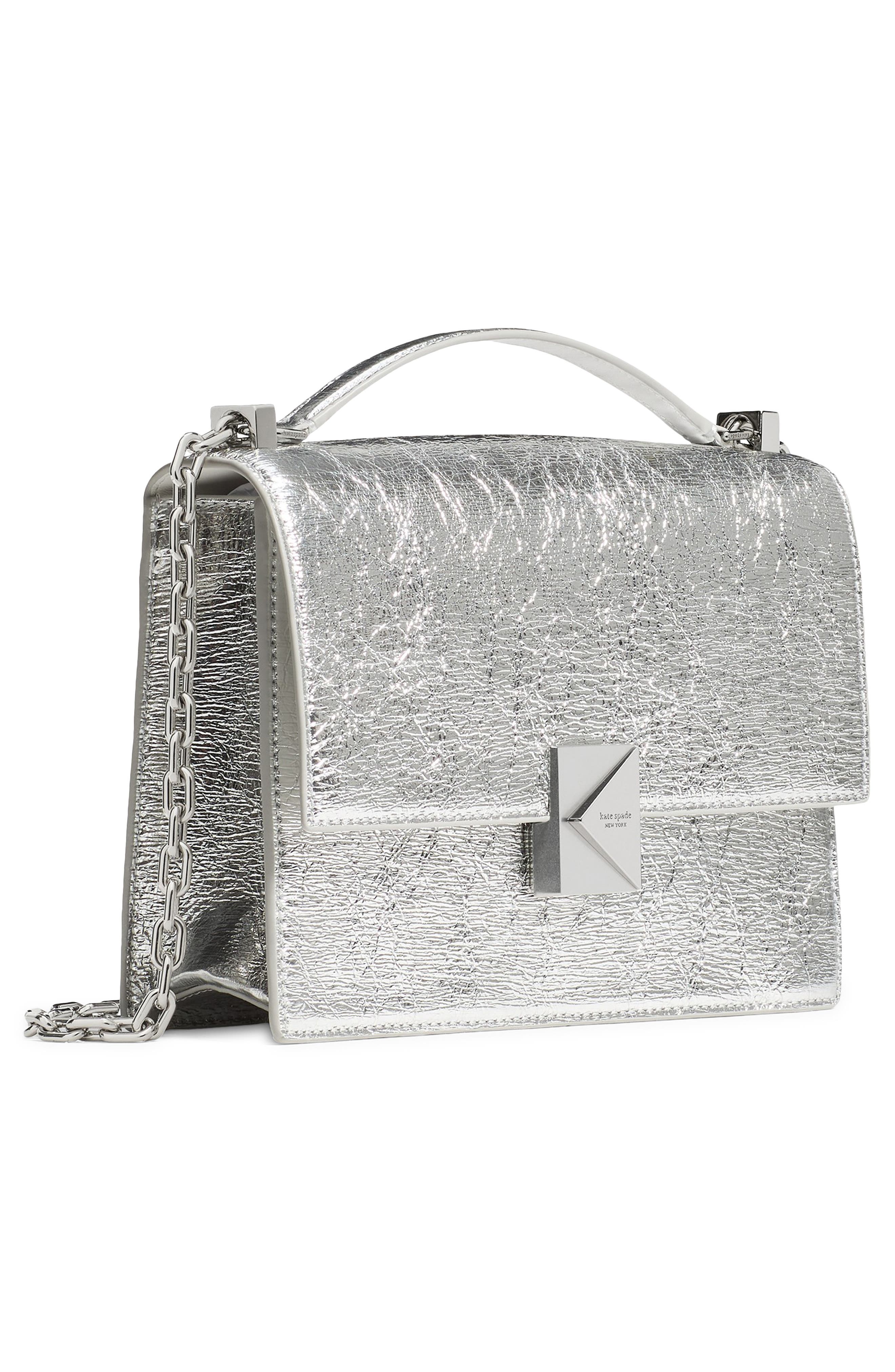 Kate Spade New York deco crinkle metallic leather convertible crossbody bag, Alternate, color, 