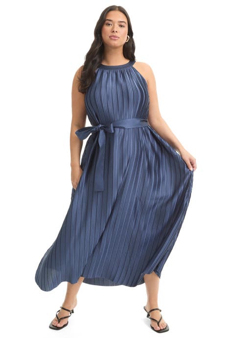 Pleated Halter Maxi Dress (plus)
