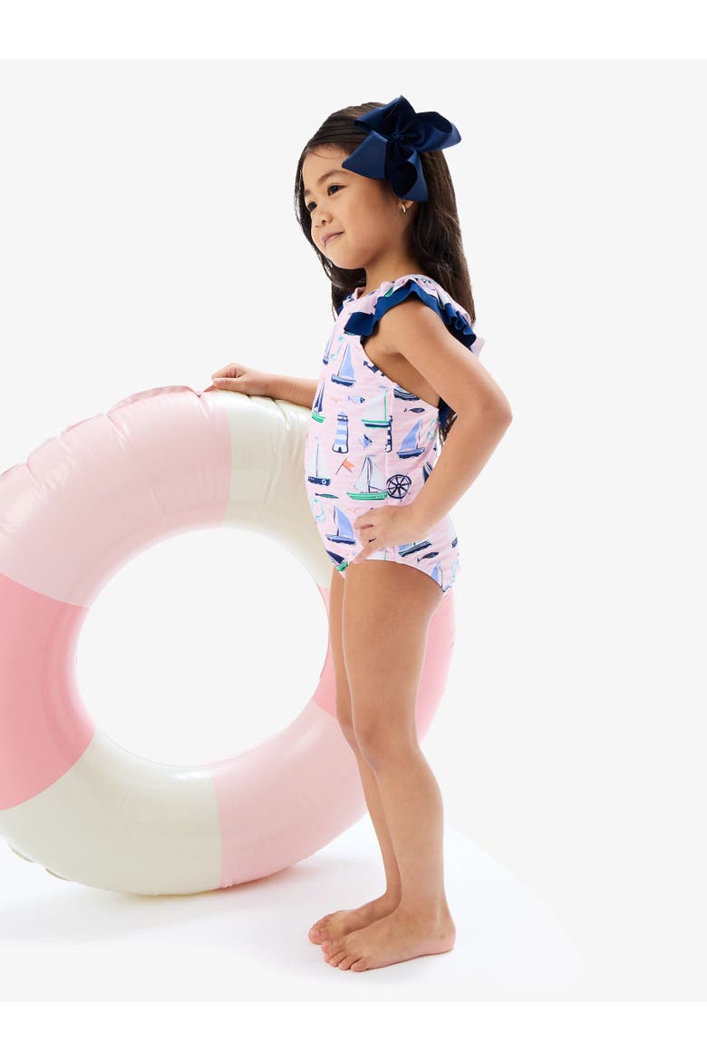 Girls V-Back UPF50+ One Piece, Alternate, color, Pink Sweet Sails