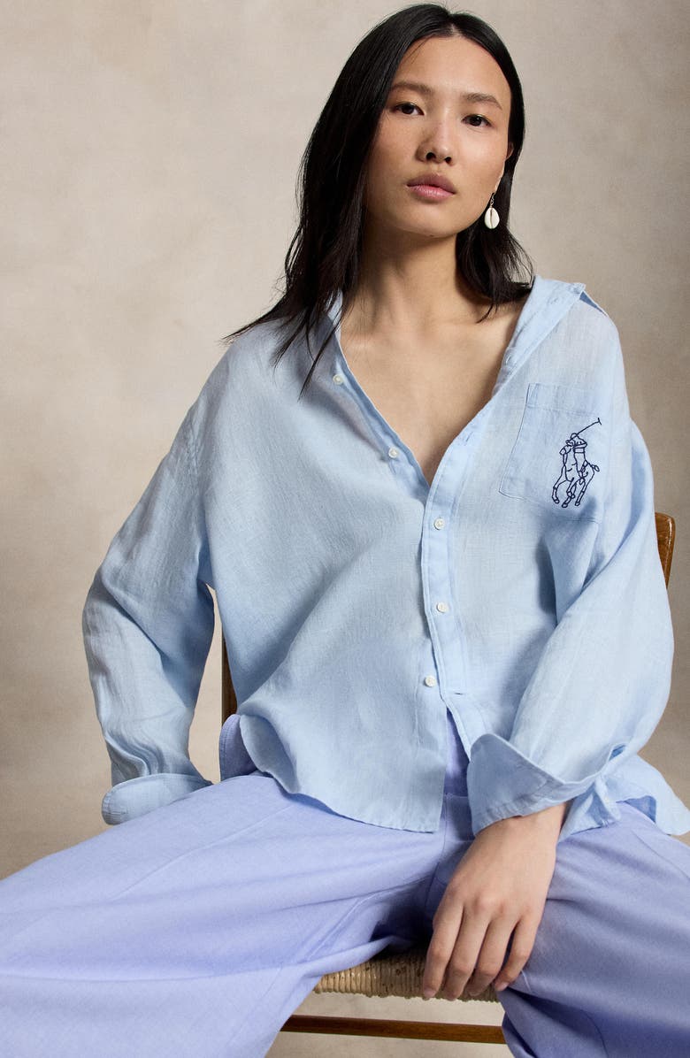 Polo Ralph Lauren Big Pony Oversize Linen Shirt, Alternate, color, Cold Springs