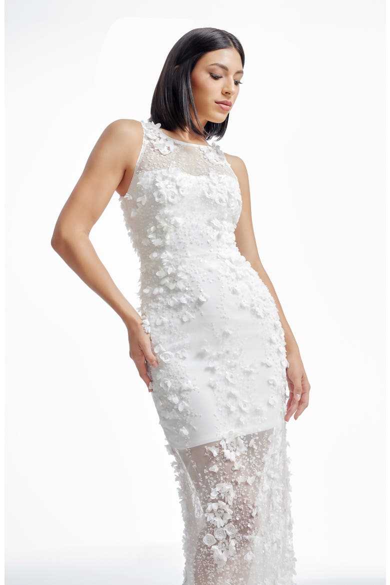 Helena Beaded Floral Sheath Gown, Alternate, color, WHITE