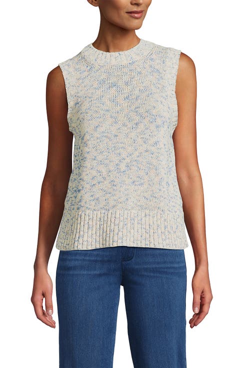 Cotton Tweed Textured Crewneck Vest Sweater