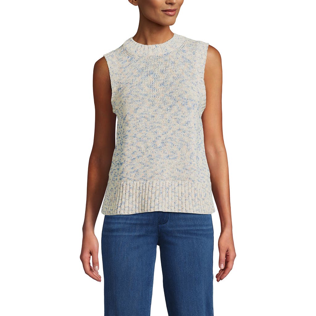 Lands' End Cotton Tweed Textured Crewneck Vest Sweater In Multi