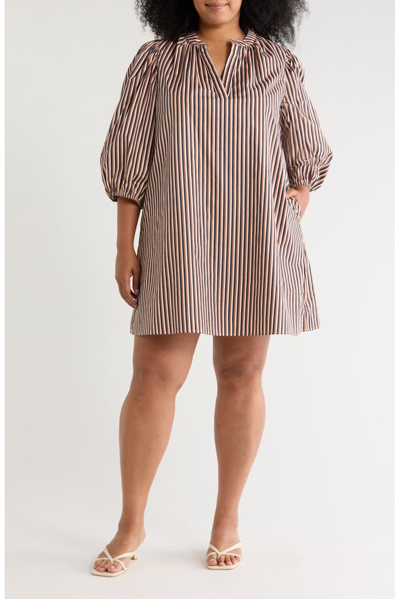 Victoria Split Neck Shift Minidress, Main, color, BROWN MULTI