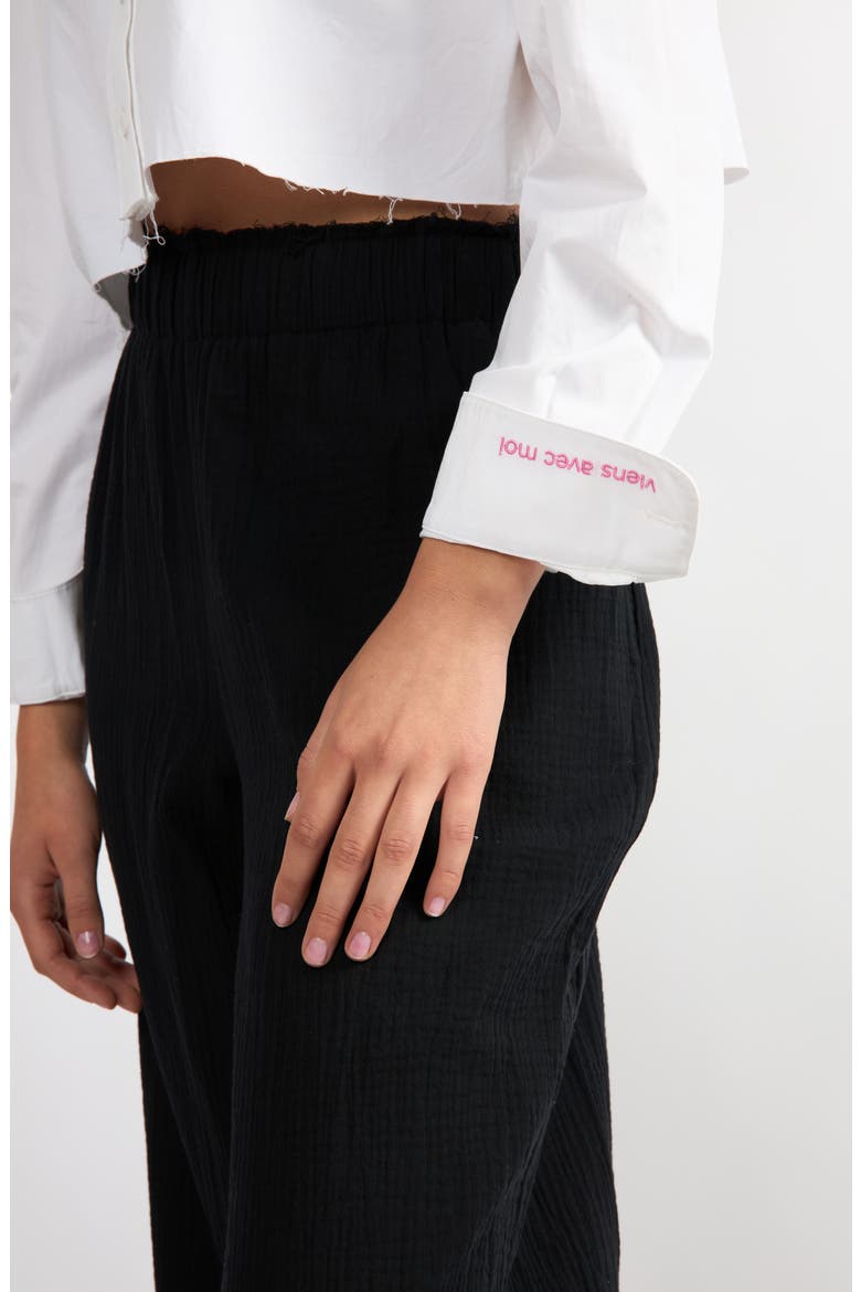 Logo Embroidered Crop Button-Up Shirt, Alternate, color, WHITE