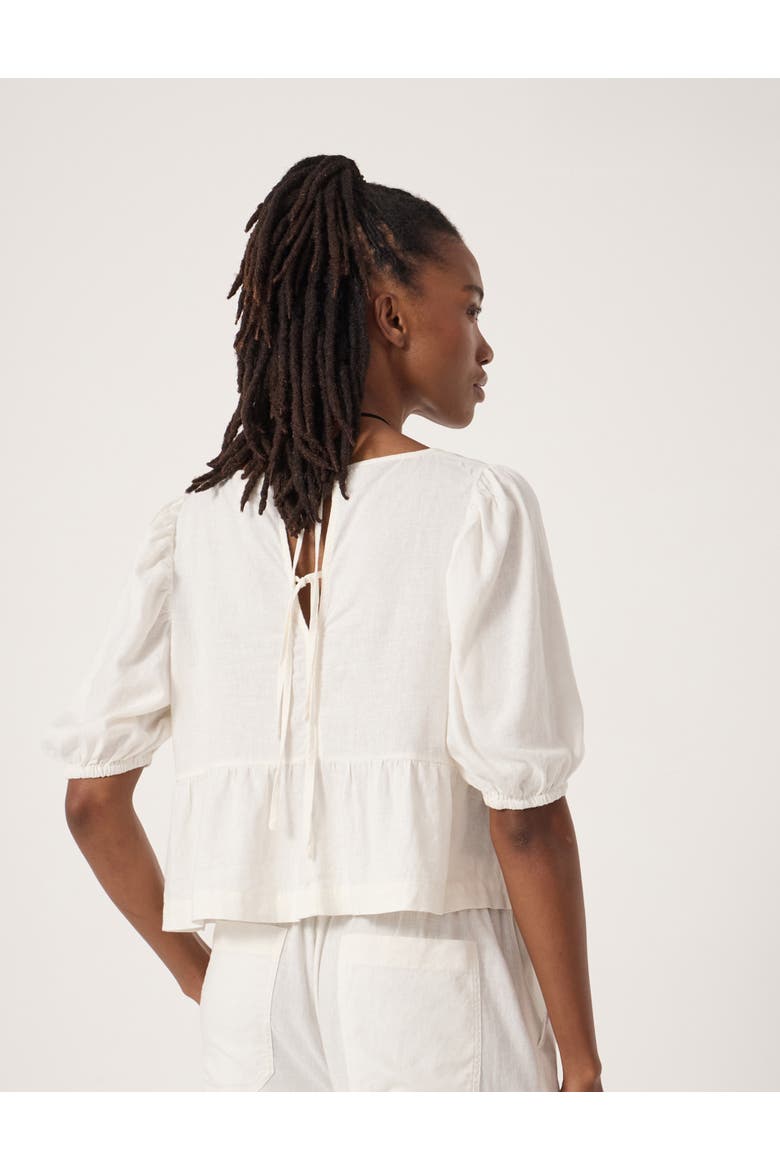 Alva Puff Sleeve Linen Beach Top, Alternate, color, Pearl White