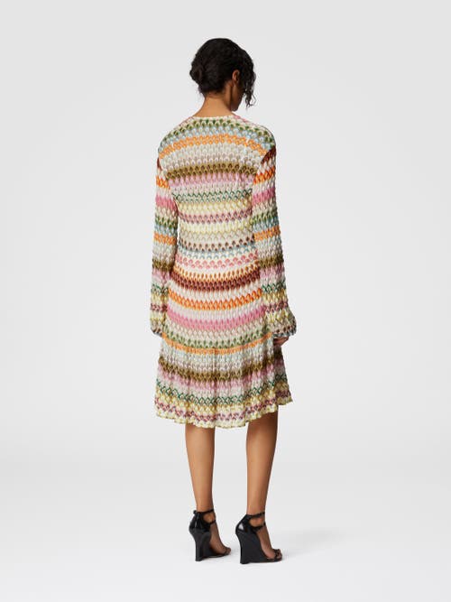 Missoni Long Sleeve Short Dress With Zig Zag Lace Pattern In Multicoloured