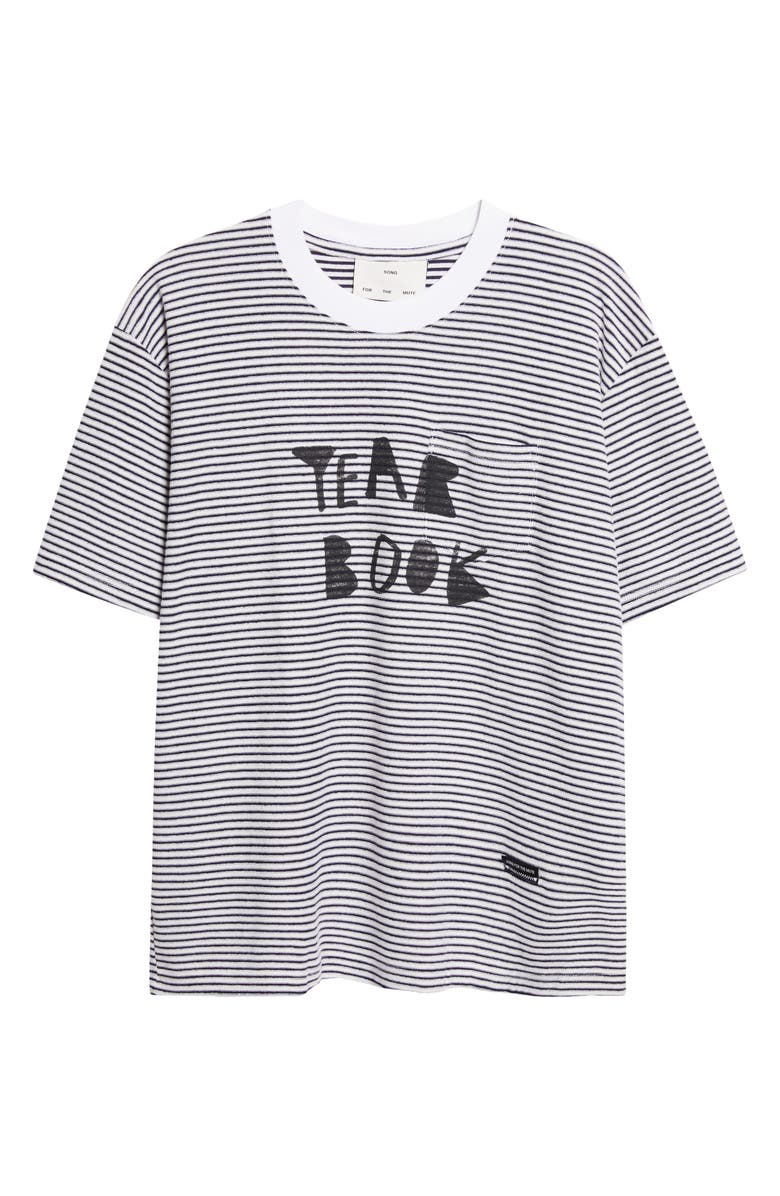 SONG FOR THE MUTE Yearbook Stripe Jersey Pocket T-Shirt, Main, color, White