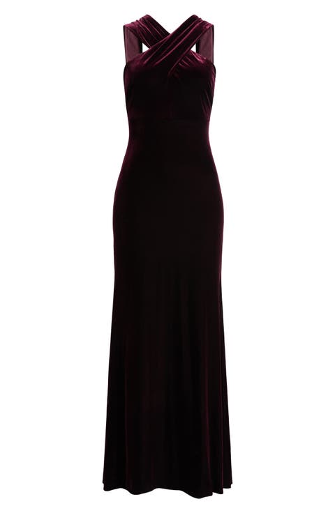 Cross Neck Velvet Mermaid Gown