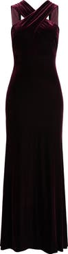 Eliza J Cross Neck Velvet Mermaid Gown