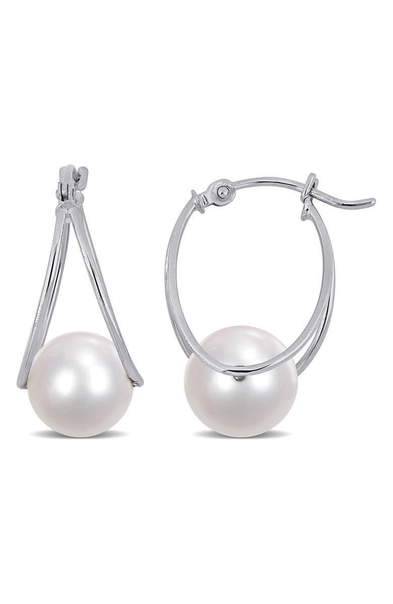 DELMAR Sterling Silver 8-8.5mm White Freshwater Cultured Pearl Drop Earrings, Main, color, White