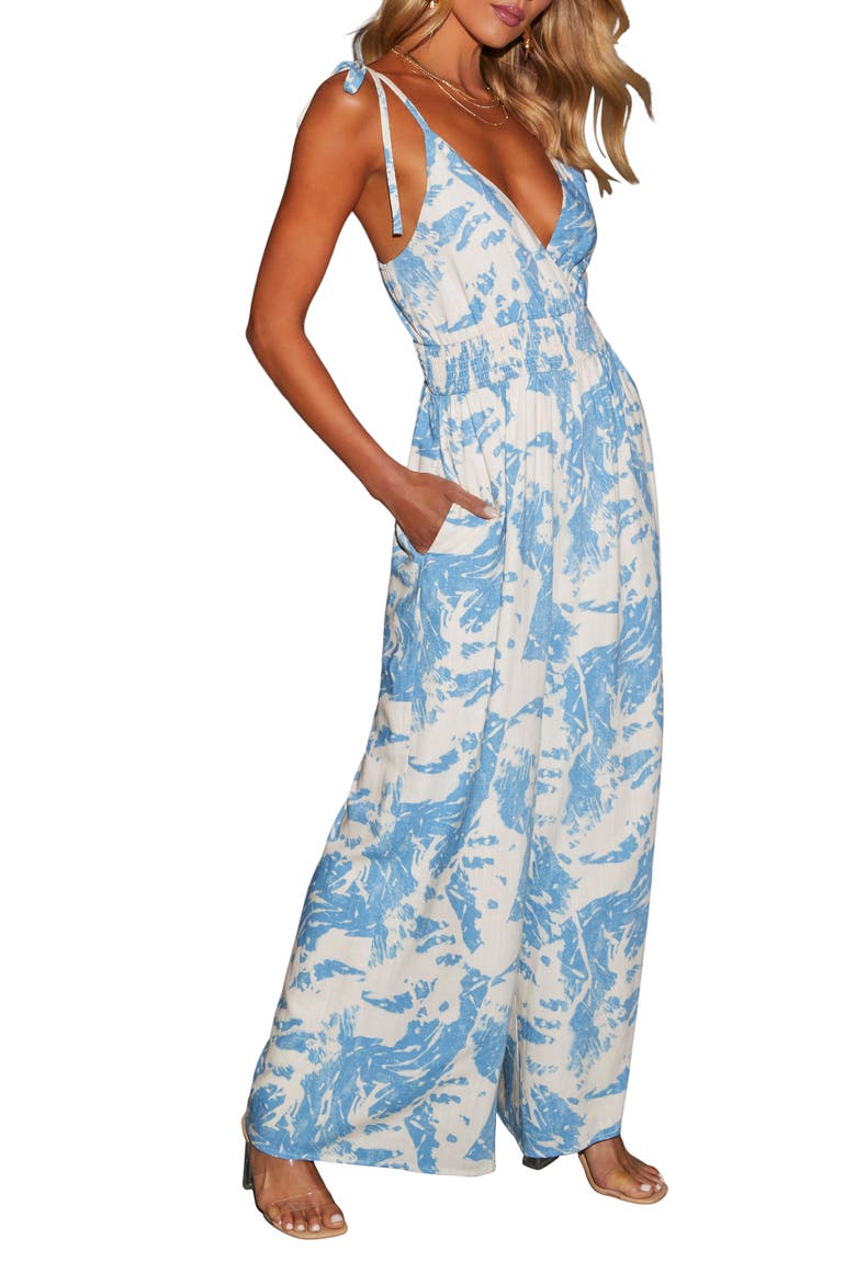 Celestia Smocked Waist Wide Leg Jumpsuit, Alternate, color, BLUE