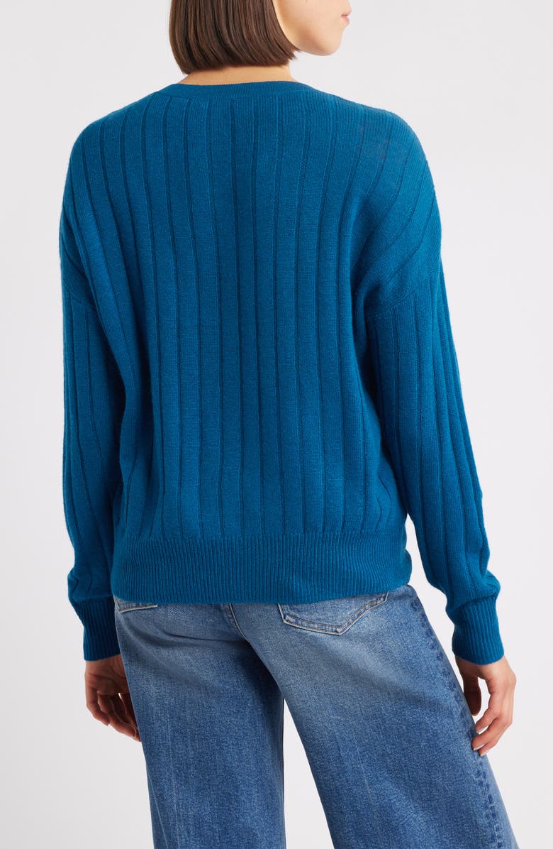 Griffen Cable Wool 
Cashmere V-Neck Sweater, Alternate, color, Blue