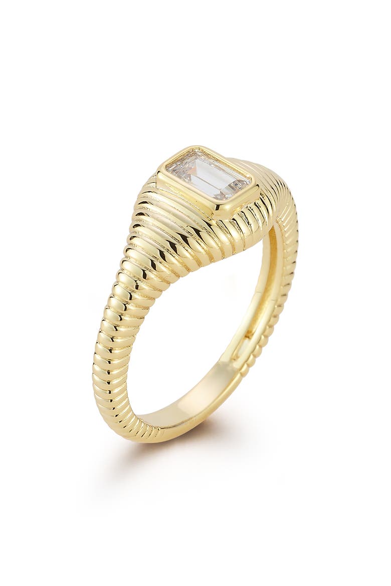Emerald Cut Cubic Zirconia Ribbed Ring, Alternate, color, GOLD
