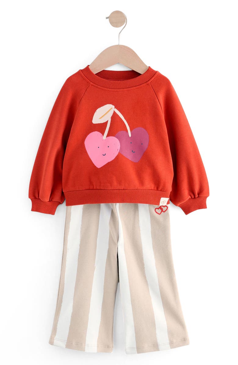 NEXT Kids' Hearts Graphic Sweatshirt & Stripe Pants Set, Main, color,