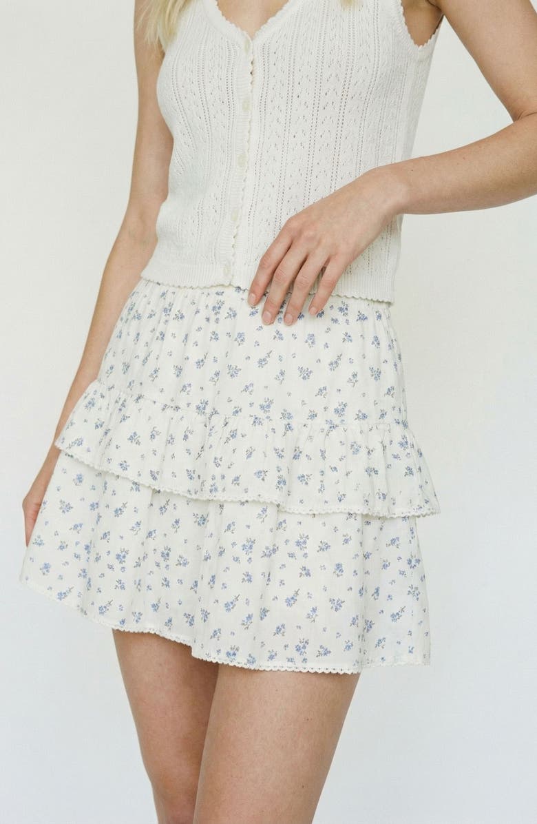 VERO MODA Trine Floral Tiered Organic Cotton Miniskirt, Alternate, color, Snow White Aopmarguerite Blue