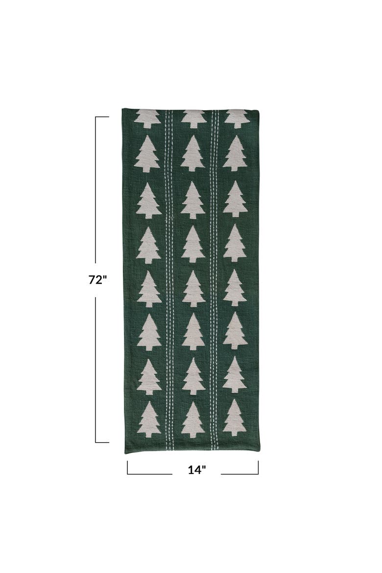 Slub Table Runner with Tree Pattern, Embroidery and Stitching, Alternate, color, Green and Natural