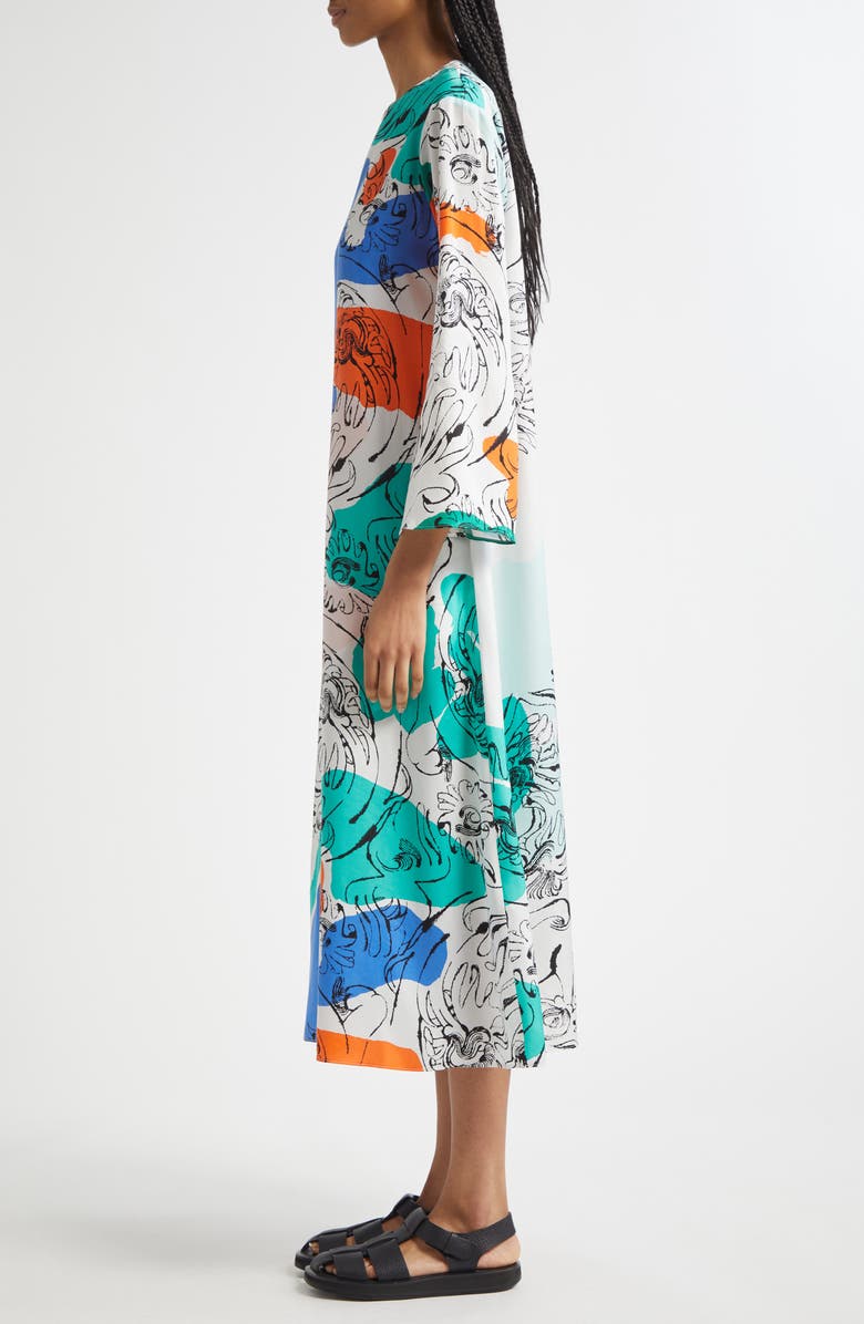 Marimekko Fluidi Blombom Long Sleeve Dress, Alternate, color, Off White Blue Green Red